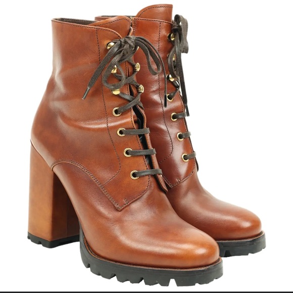 Prada Brown Heeled Boots with Chunky Heel - Picture 1 of 9